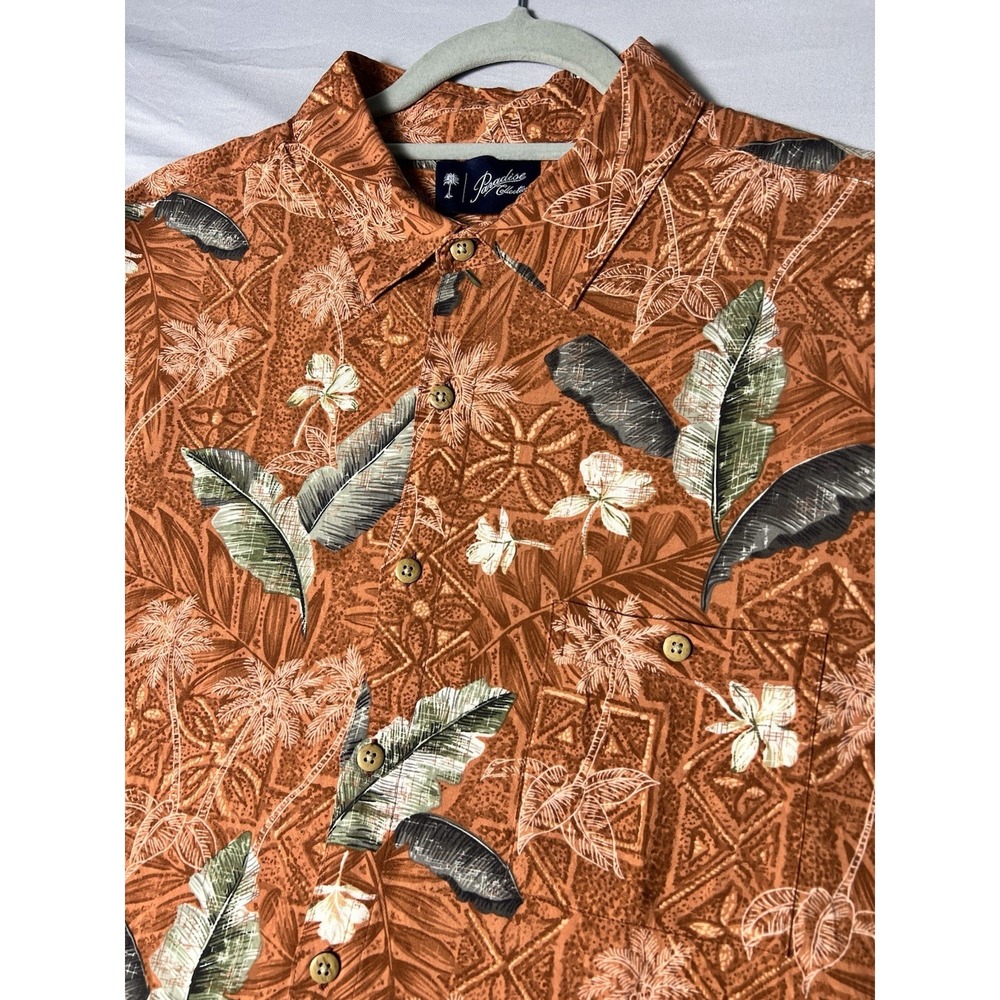 Paradise Collection Men's Palm Print Hawaiian Aloha Rayon Button Shirt XL
